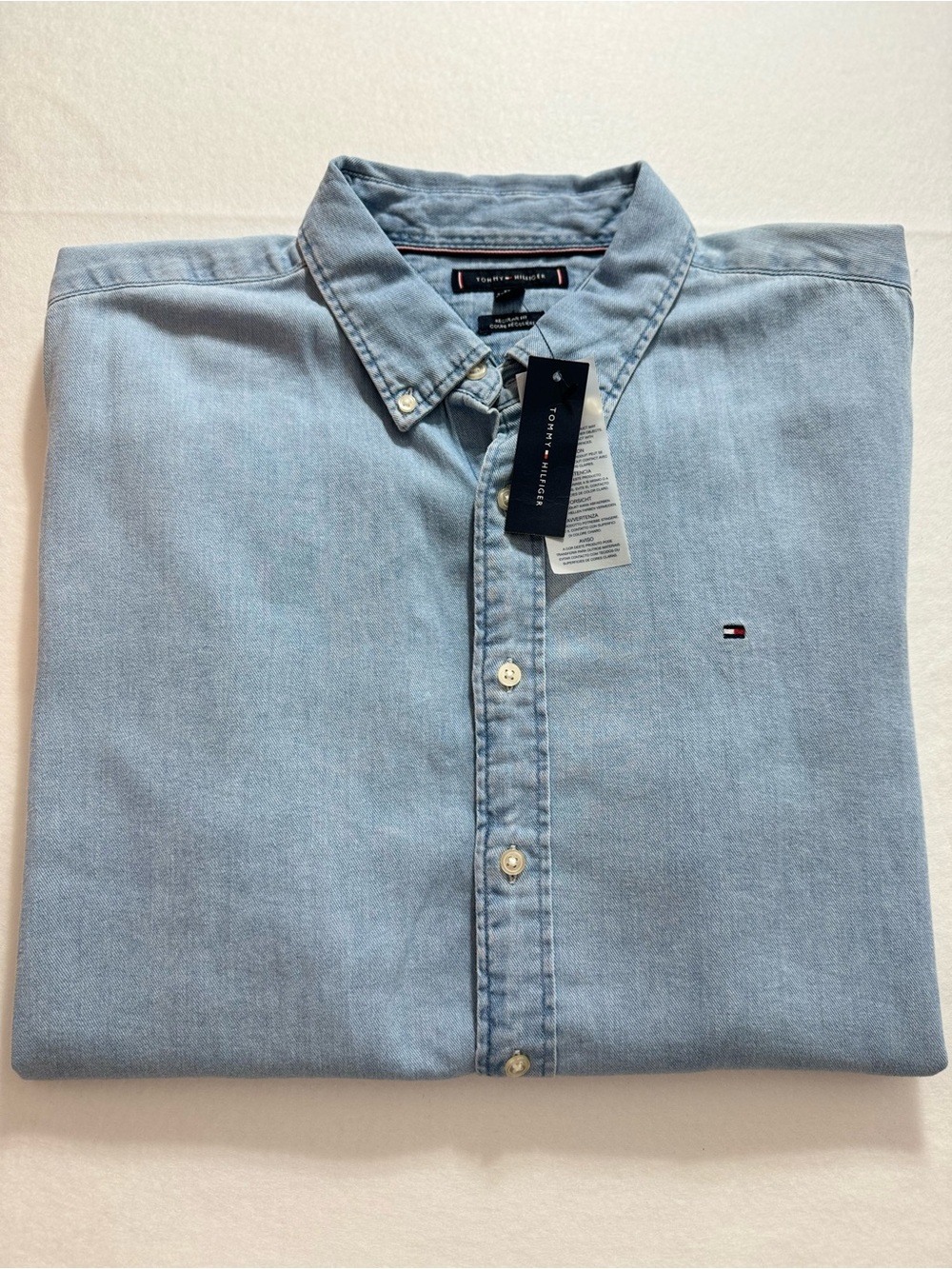 Tommy Hilfiger Men's Light Blue Denim Button-Down Casual Oxford Shirt Size XXL